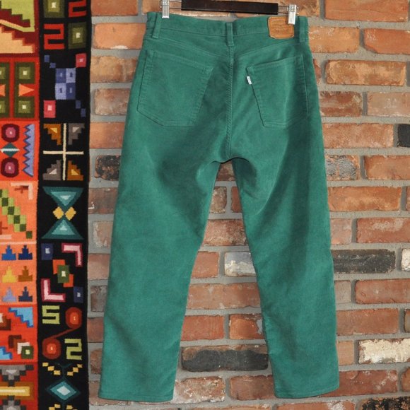 Levi's Green Wedgie High Rise Corduroy Button Fly White Tab Pants Cords W30 L26 - Picture 4 of 7